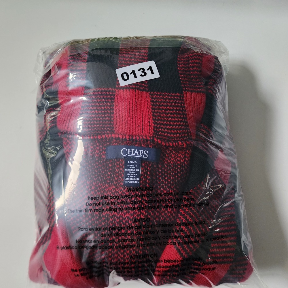 Chaps Mens Red Black Buffalo Plaid Shawl Collar Button Front Knit Cardigan L - Picture 11 of 11